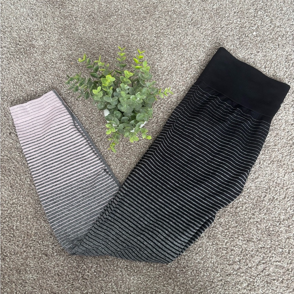 Striped Black, Pink, and Gray Leggings